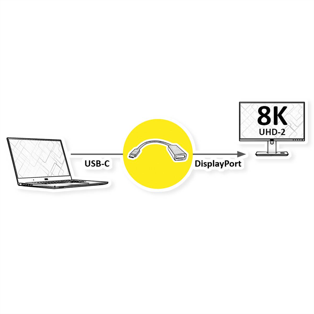Roline Display Adapter USB Typ C - DP, ST/BU, 8K60
