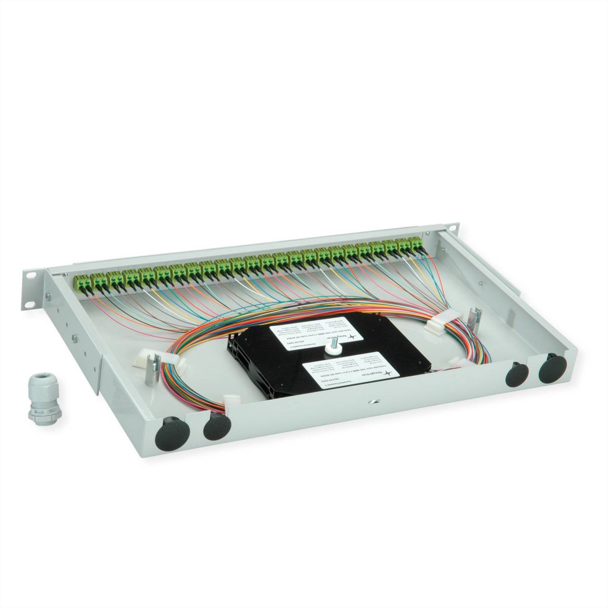 TELEGÄRTNER BASIS V LWL-Panel mit Kupplungen & Pigtails, 24x LC Duplex, lindgrün, OM5