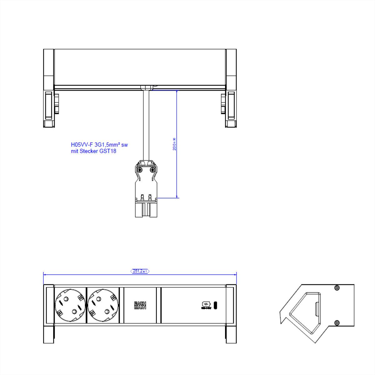 Bachmann Desk 2, Indoor, Typ F, Schwarz, 2 AC-Ausgänge, 1 Stück(e)