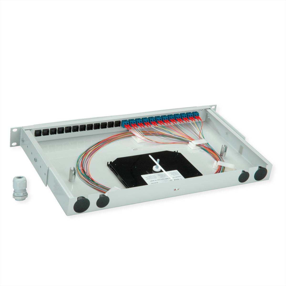 TELEGÄRTNER BASIS V LWL-Panel mit Kupplungen & Pigtails, 12x LC Duplex, blau, OS2 PC