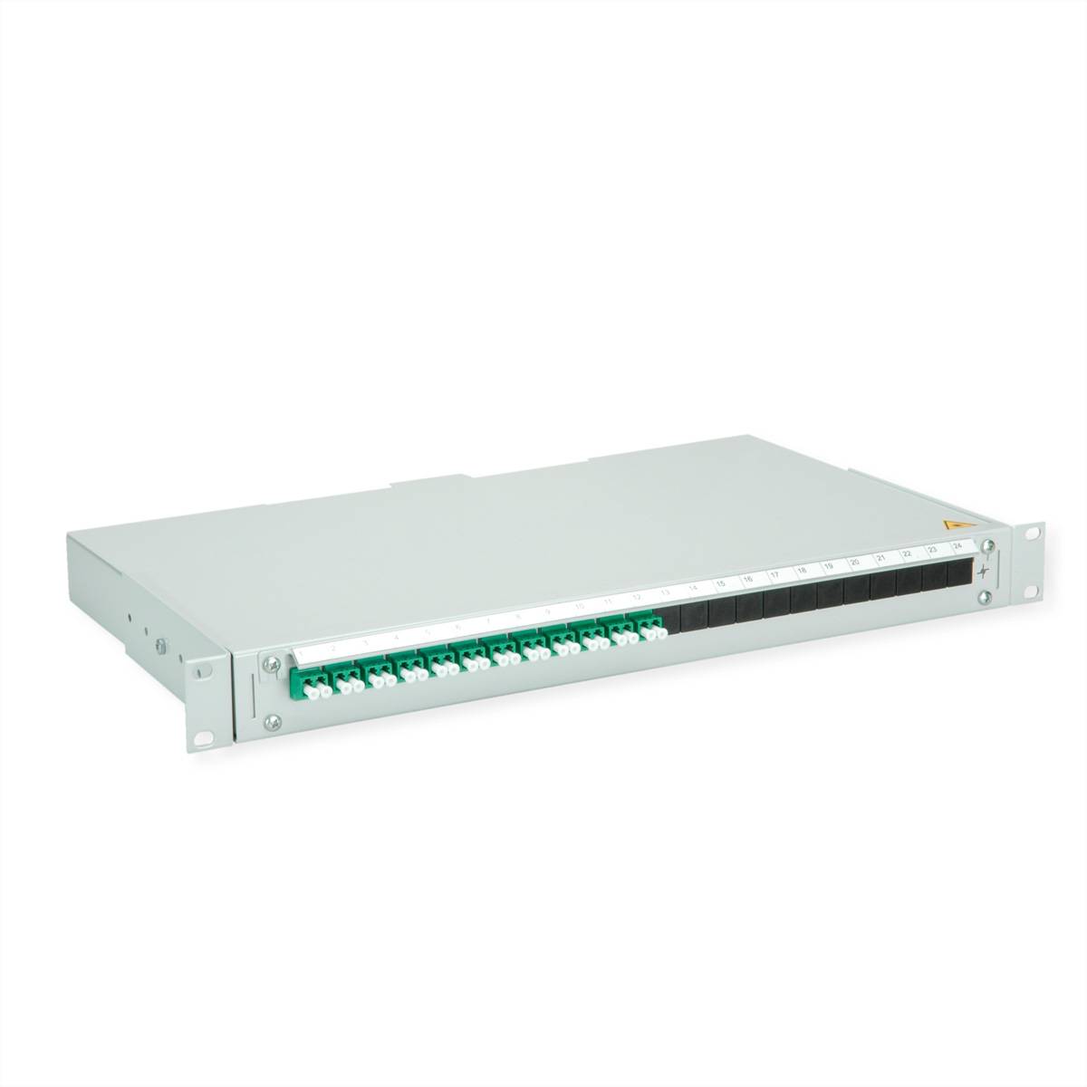 TELEGÄRTNER BASIS V LWL-Panel mit Kupplungen & Pigtails, 12x LC Duplex, grün, OS2 APC