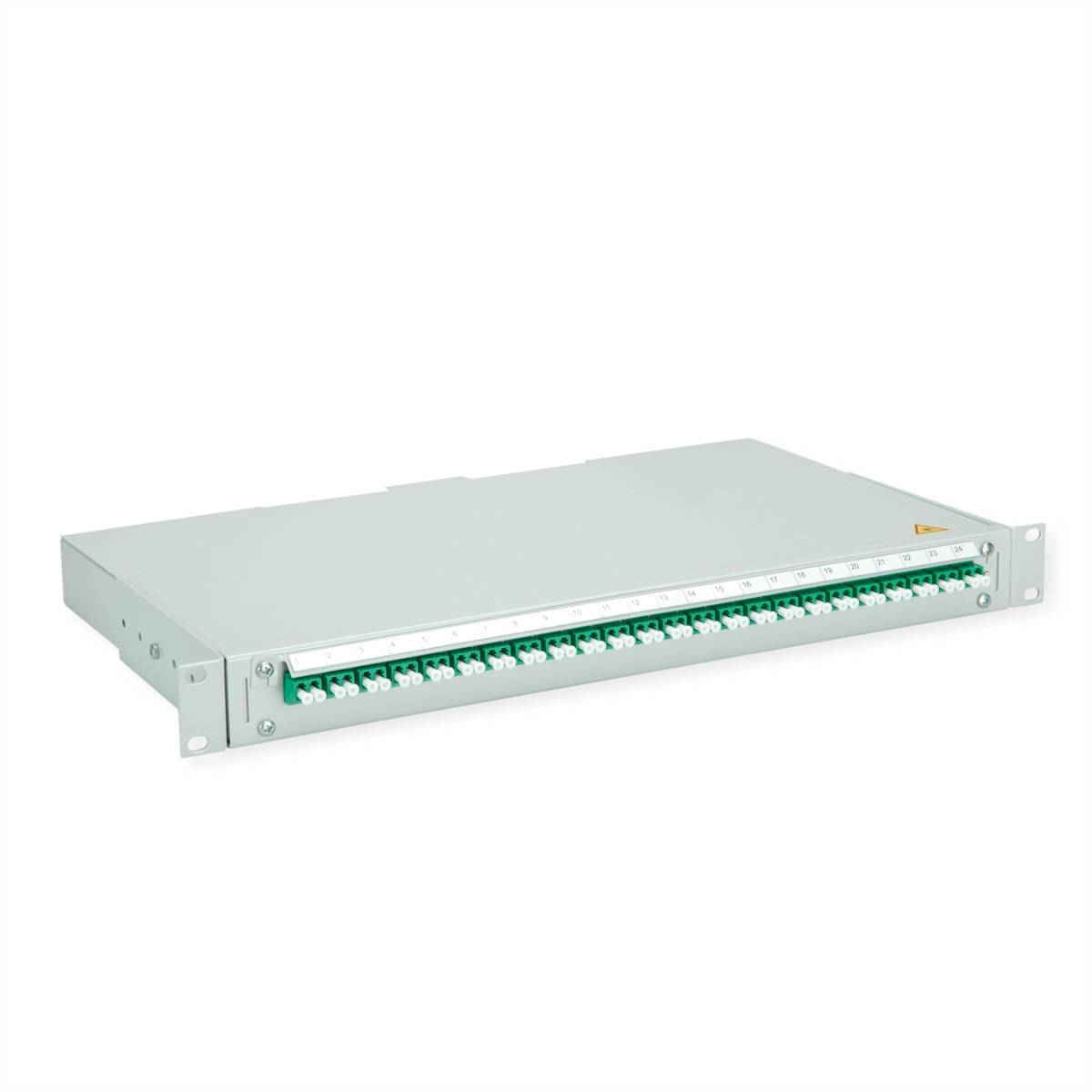 TELEGÄRTNER BASIS V LWL-Panel mit Kupplungen & Pigtails, 24x LC Duplex, grün, OS2 APC