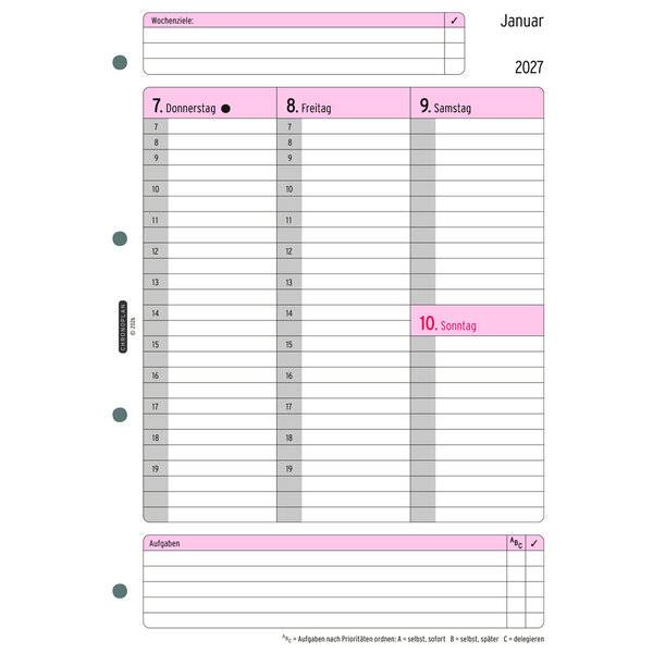 Wochenplan A4 1 Woche/2 Seiten Kalendarium 2017 weiß