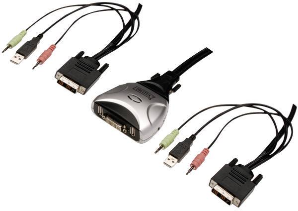 Digitus DC-11802 2 Port KVM-Umschalter DVI USB 1920 x 1080 Pixel