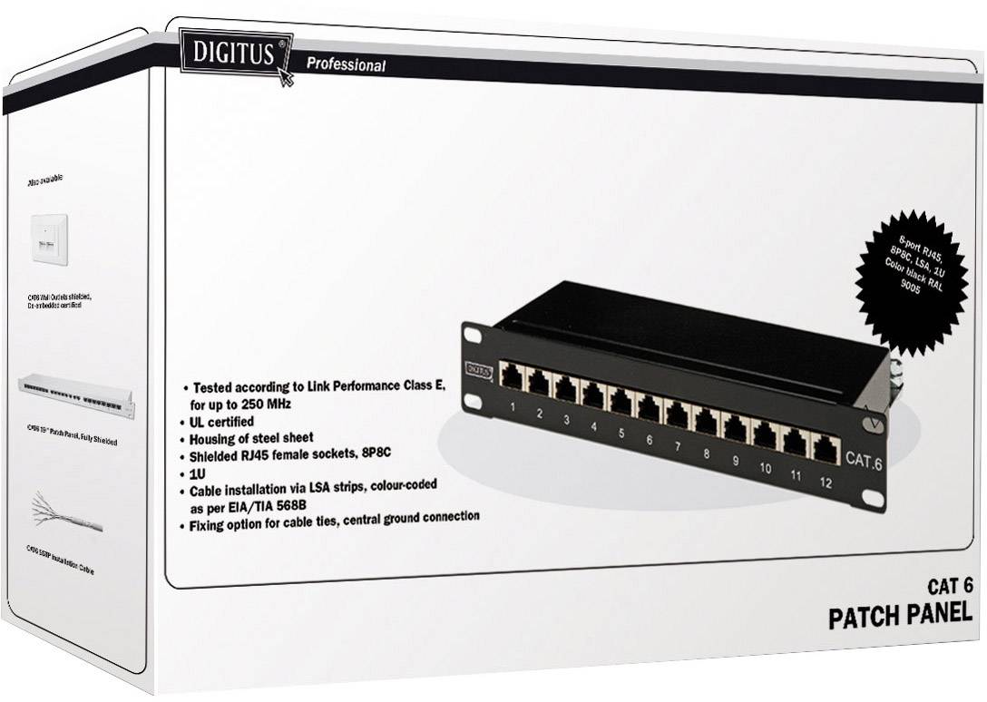 Digitus DN-91612S 12 Port Netzwerk-Patchpanel 254mm (10") CAT 6 1 HE Bestückt