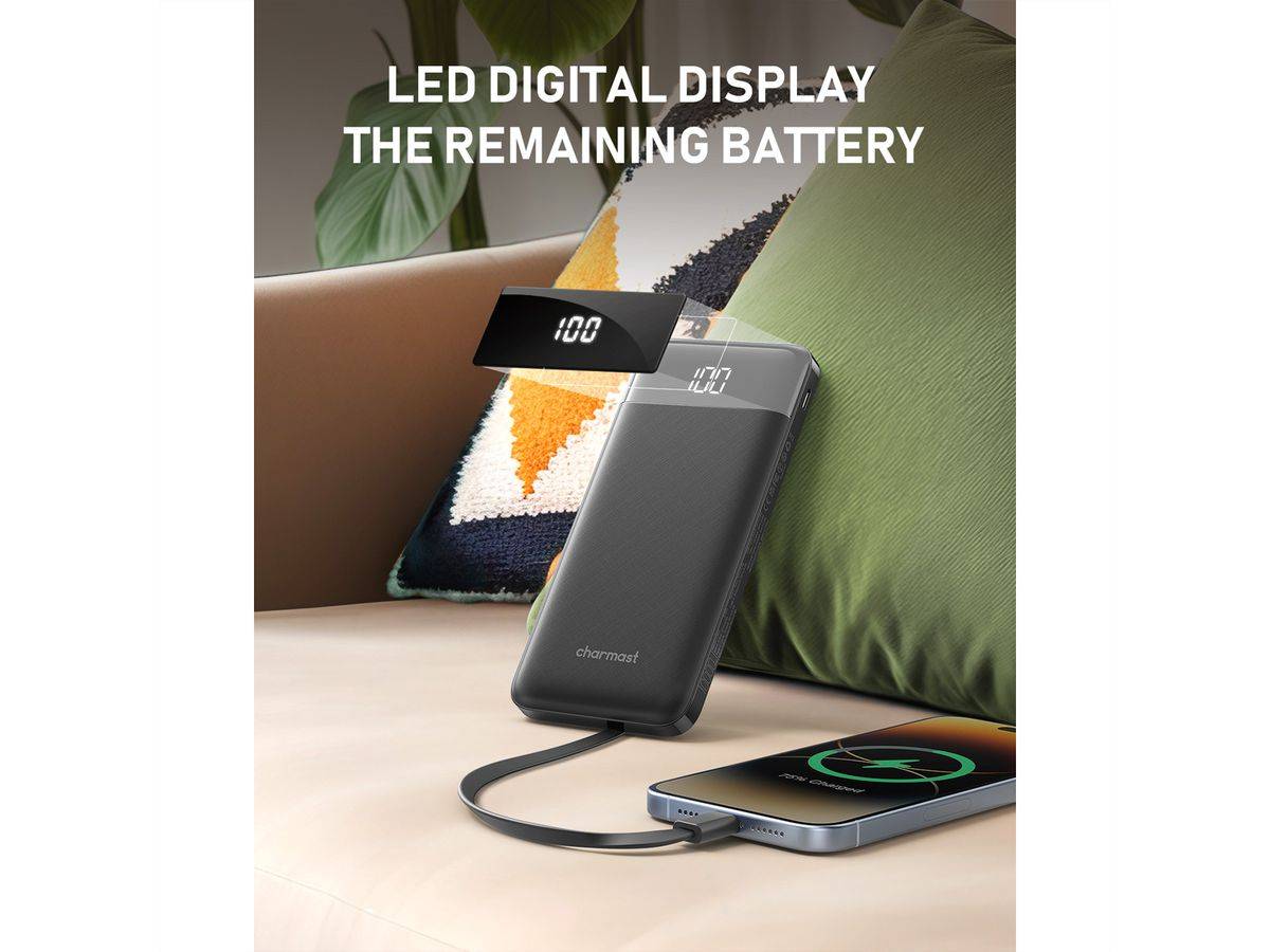 Charmast Powerbank W1148 10000mah black, Ultraslim Powerbank Universal Kompatibel Powerbank mit 10.000mah Kapazität Ein