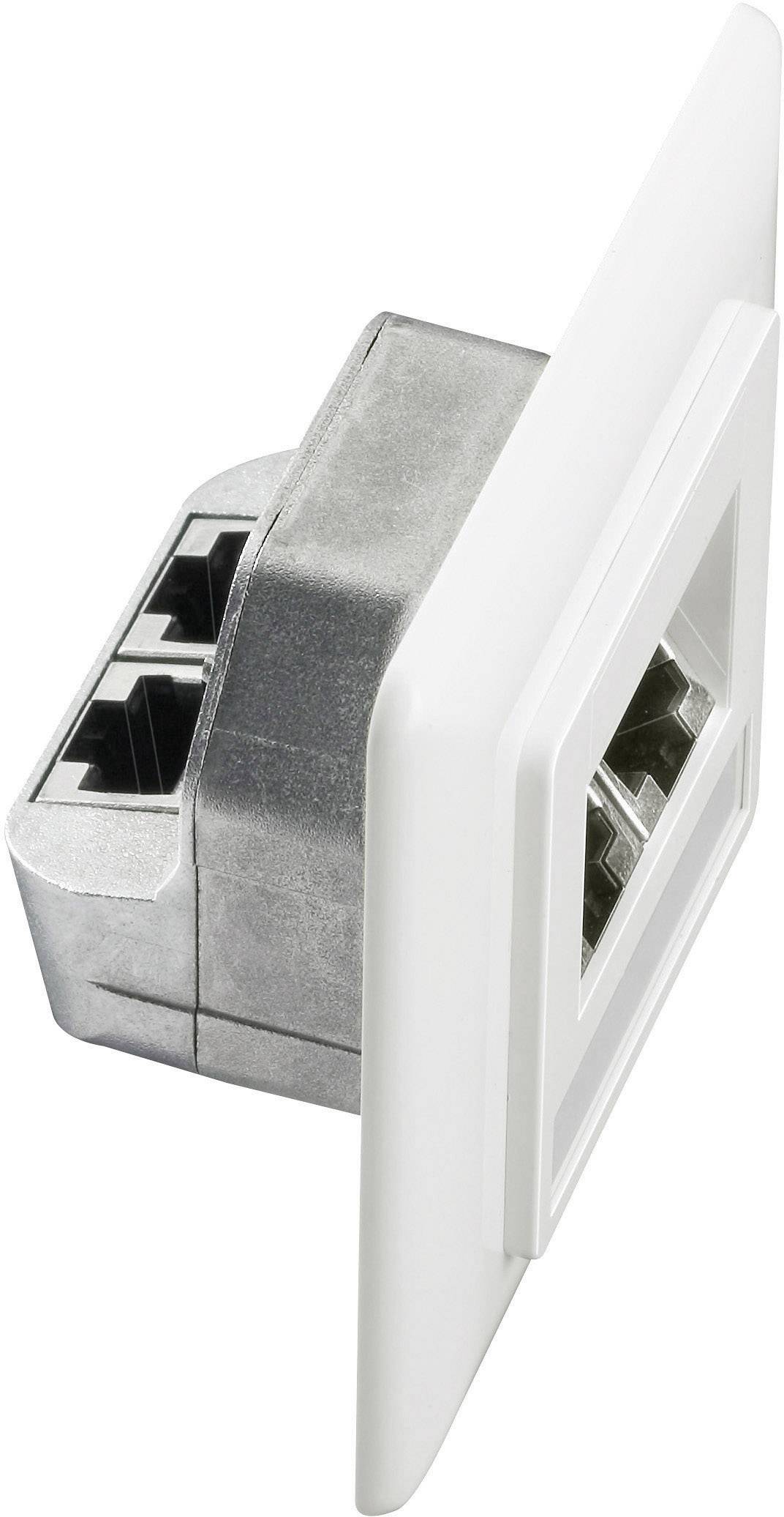 Setec 649285 Netzwerkdose Unterputz Einsatz mit Zentralplatte und Rahmen CAT 5e 2 Port Reinweiß