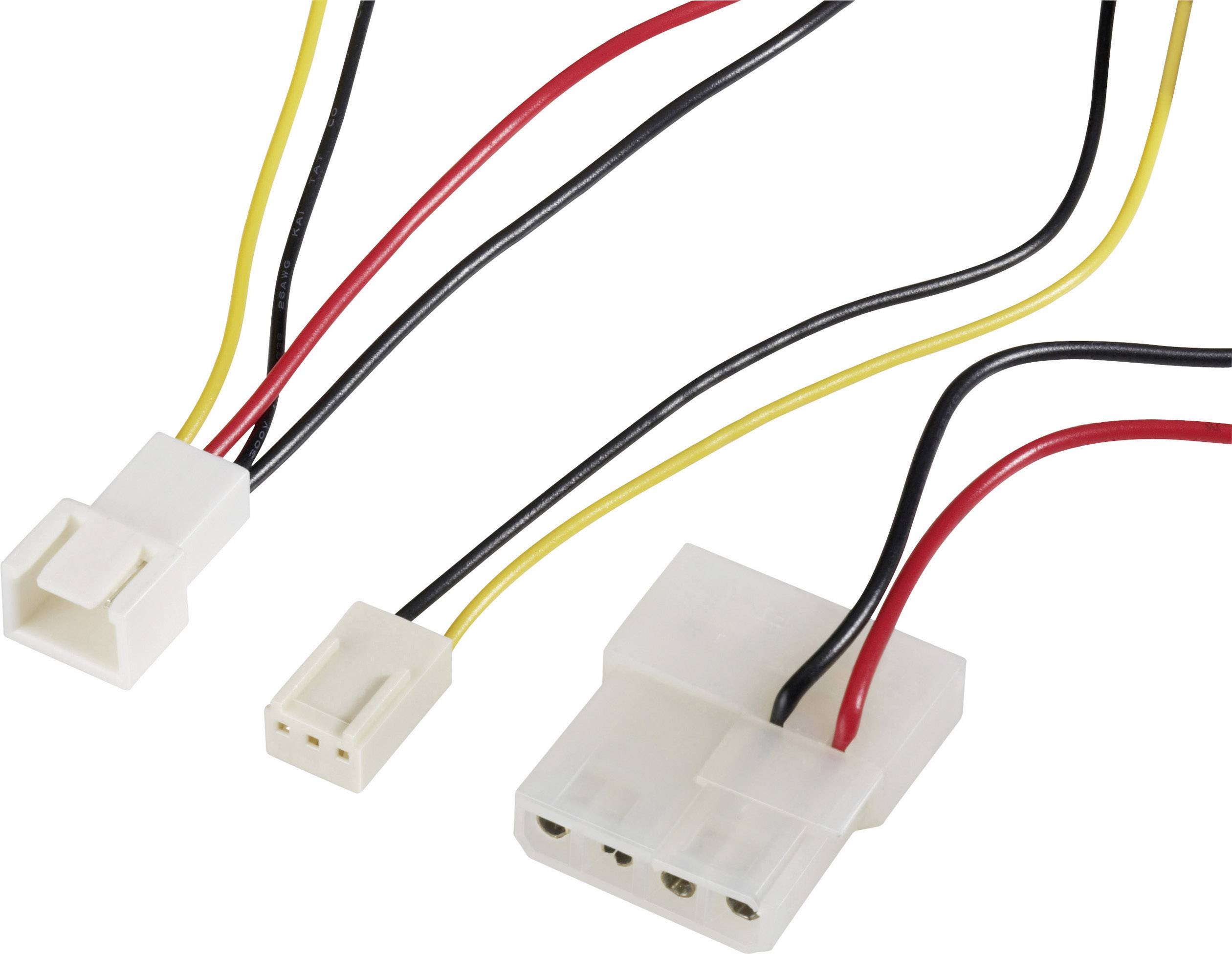 Akasa PC-Lüfter Anschlusskabel [1x PC-Lüfter Stecker 3pol. - 1x IDE-Strom-Buchse 4pol., PC-Lüfter Buchse 3pol.] 0.30m Schwarz