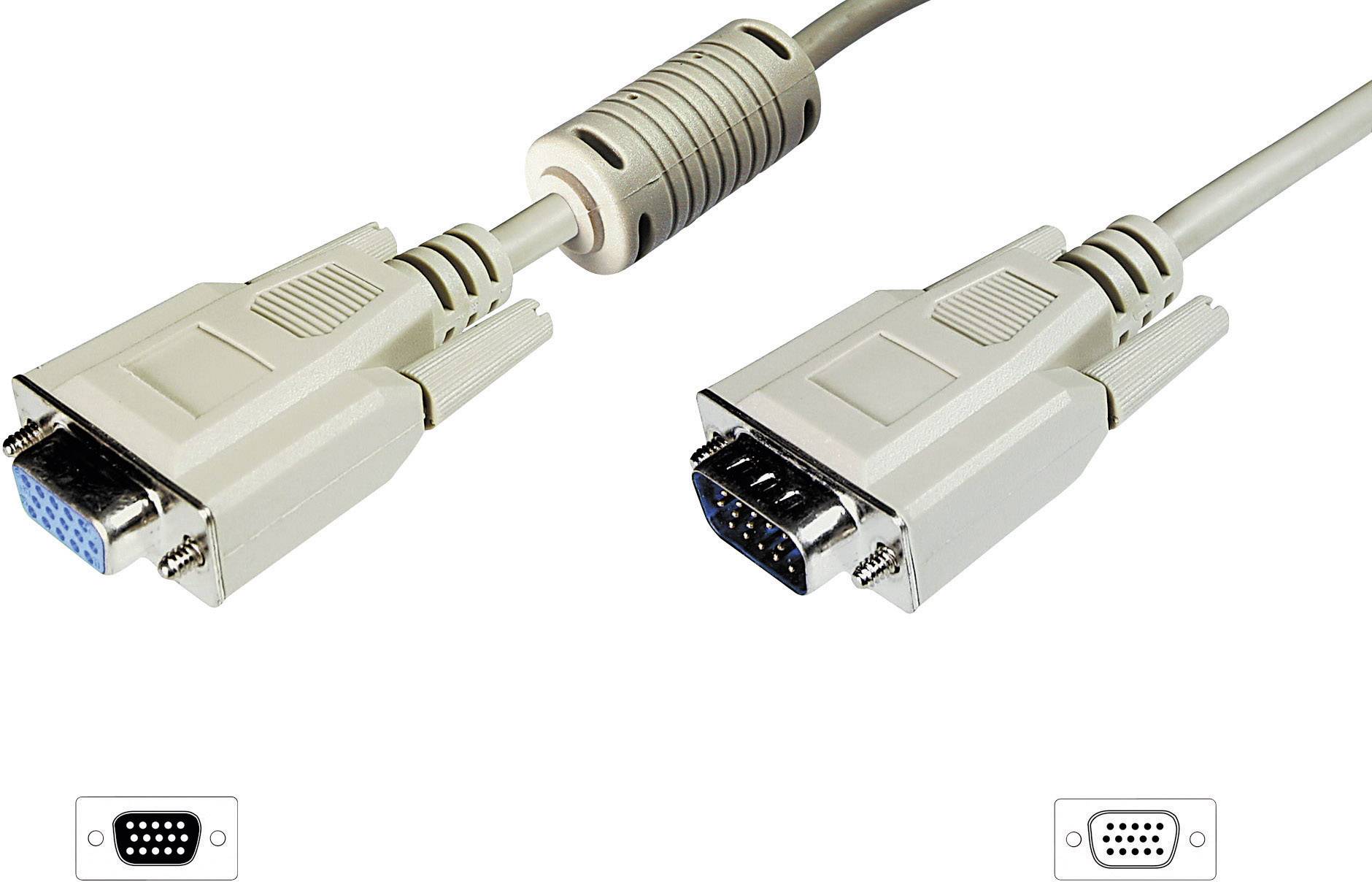 Digitus VGA Verlängerungskabel VGA 15pol. Stecker, VGA 15pol. Buchse 1.80 m Grau AK-310200-018-E schraubbar VGA-Kabel