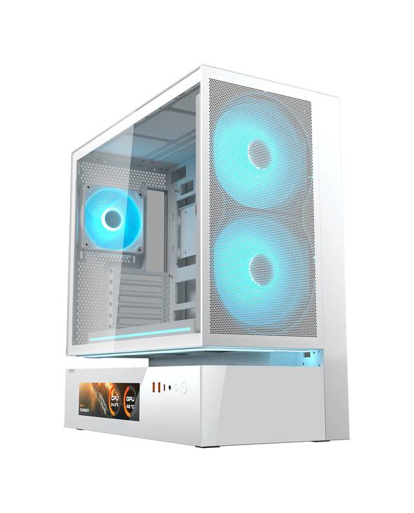 COUGAR Gehäuse Midi-Tower, CFV235 Vision, ARGB, LCD-Display, Mesh, Weiß, Midi Tower, PC, Weiß, ATX, CEB, micro ATX, Mini