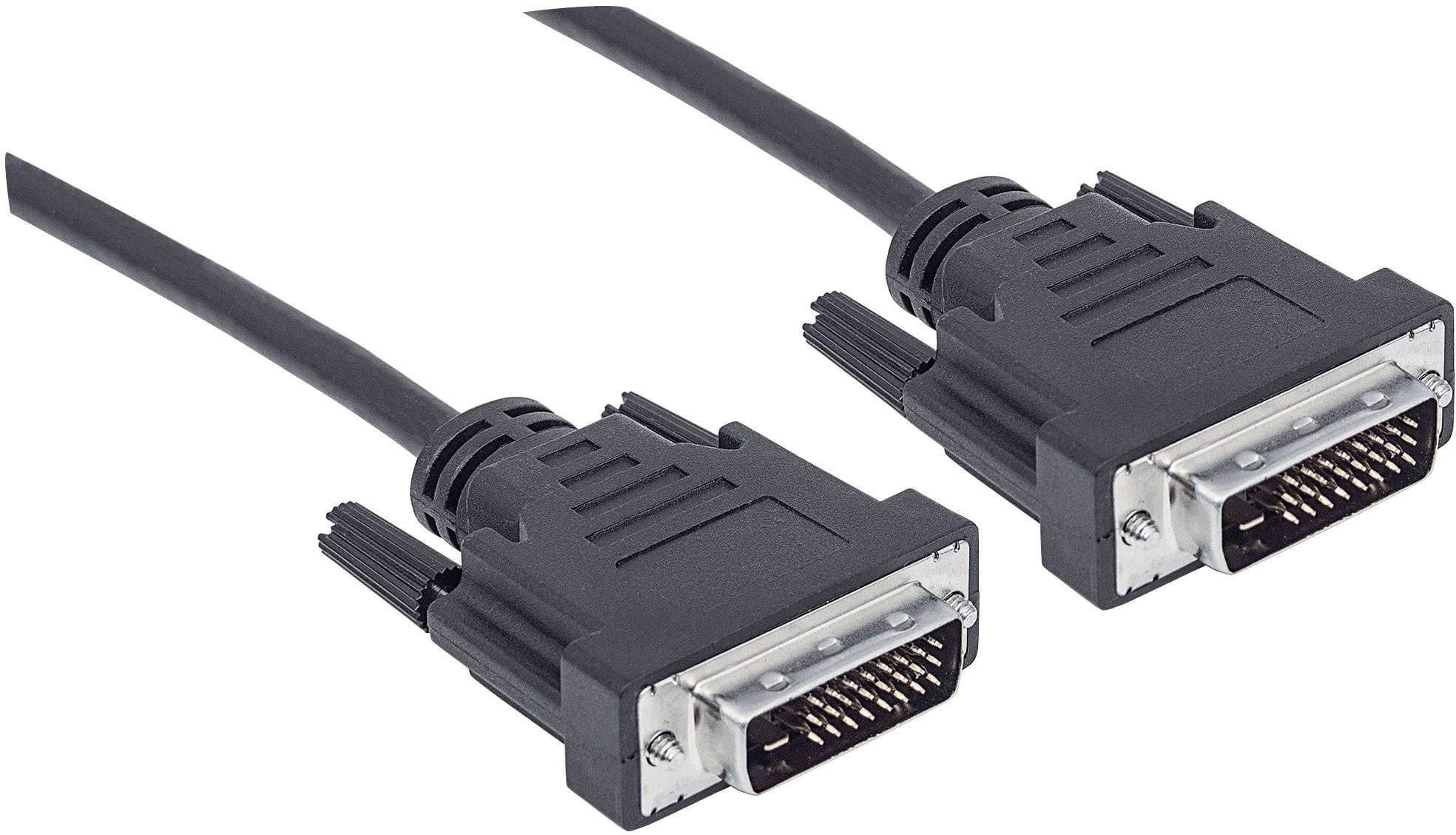 Manhattan DVI Anschlusskabel DVI-D 24+1pol. Stecker, DVI-D 24+1pol. Stecker 1.80 m Schwarz 328838 BULK schraubbar DVI-Kabel