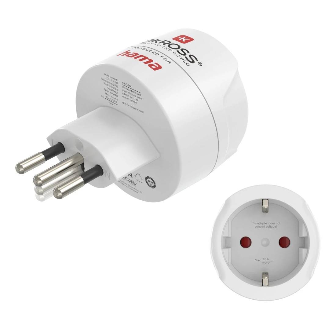 hama 00223487 Reiseadapter Typ J, L, N, 3-polig, für die Schweiz, Italien und Brasilien
