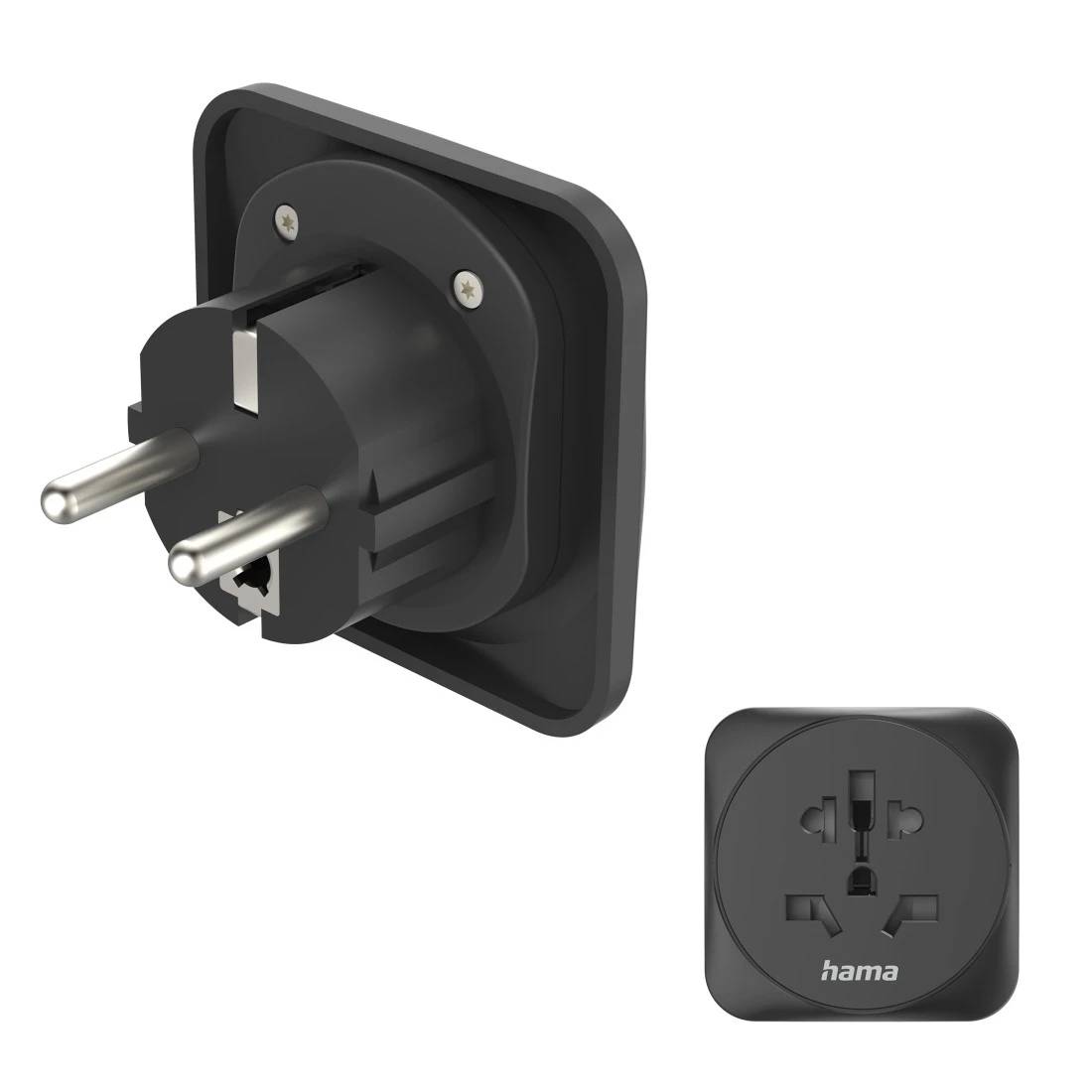 hama 00223461 Reiseadapter Typ E und F, 3-polig, universal, Welt nach Europa, Schwarz