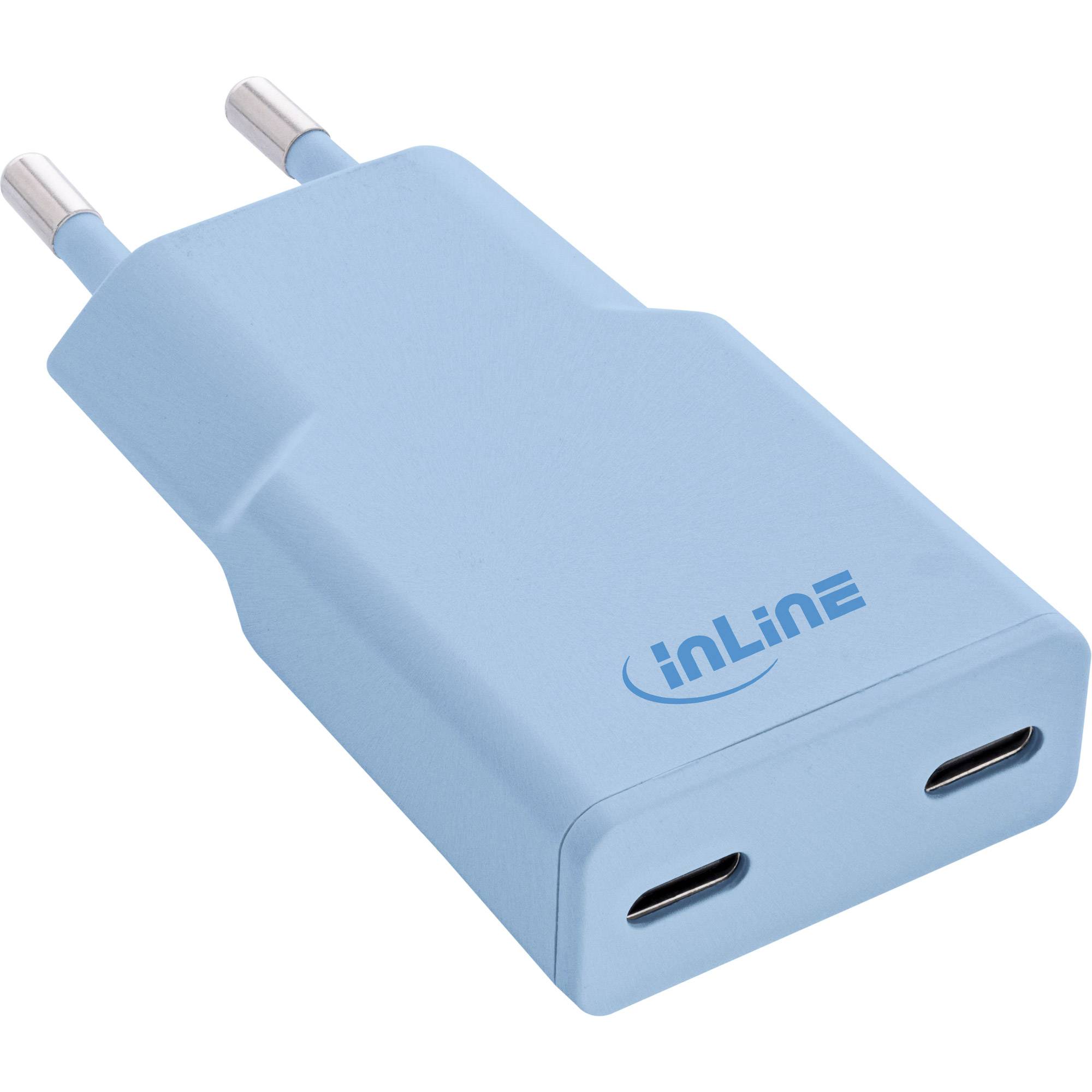 InLine USB-C Ladegerät - 30W - GaN - Dual USB-C - PD/PPS - Eisbonbon/blau