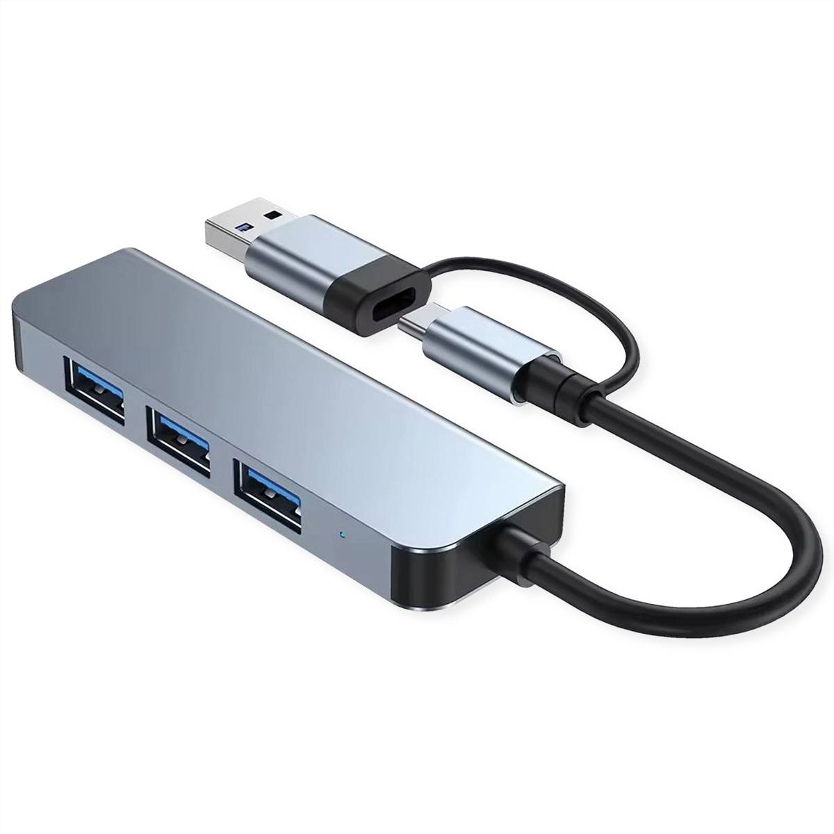 Value USB3.2 Gen1 Metall Hub, 4fach Typ A, (1x USB 3.2Gen1 + 3x USB 2.0), Typ A+C Anschlusskabel