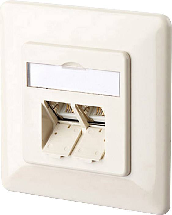 Metz Connect 1307381001-I Netzwerkdose Unterputz Einsatz mit Zentralplatte und Rahmen CAT 6 2 Port Perlweiß