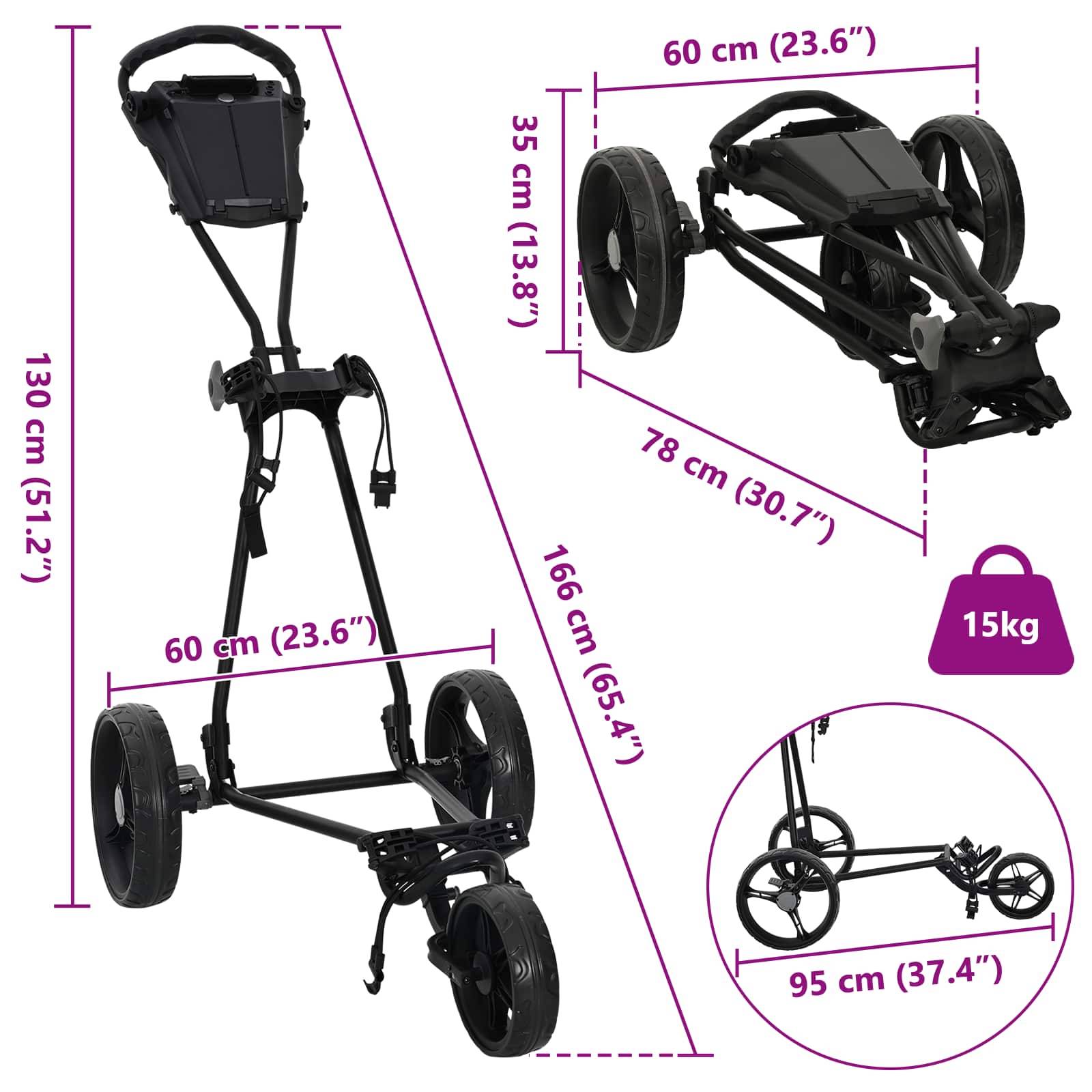 vidaXL Golf-Dolly Schwarz Eisen Klappbar