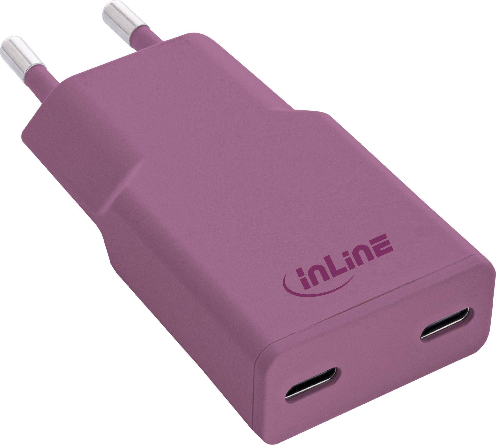 InLine USB-C Ladegerät - 30W - GaN - Dual USB-C - PD/PPS - Wild Berry/violett