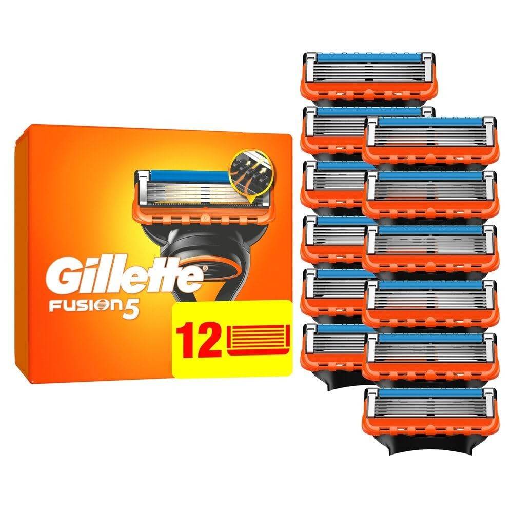 Gillette Fusion5 , Männer, Gillette, Fusion5, Edelstahl, Schwarz, Blau, Orange, Edelstahl, 12 Stück(e)