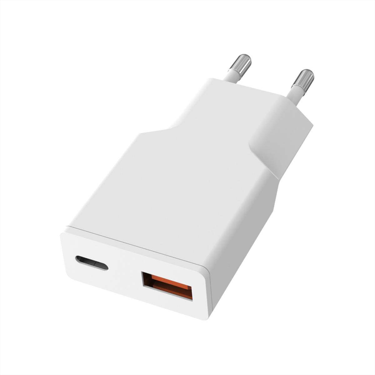 Value USB Charger mit Euro-Stecker, 2 Ports Typ A+C, 20W
