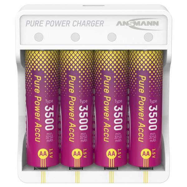 Ansmann Pure Power Set, Ladegerät inkl. 4x Mignon AA 1,5V Li-Ion Akkus, inkl. USB-C Ladekabel