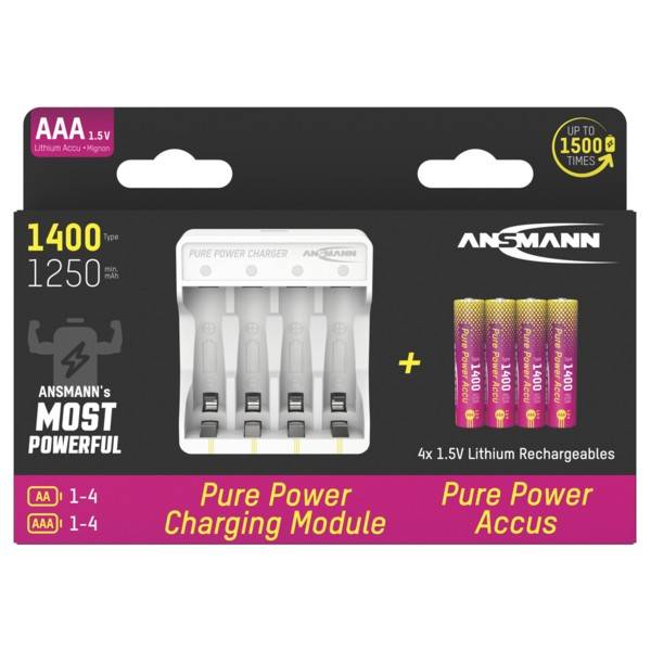 Ansmann Pure Power Set, Ladegerät inkl. 4x Micro AAA 1,5V Li-Ion Akkus, inkl. USB-C Ladekabel