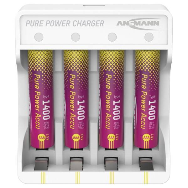 Ansmann Pure Power Set, Ladegerät inkl. 4x Micro AAA 1,5V Li-Ion Akkus, inkl. USB-C Ladekabel