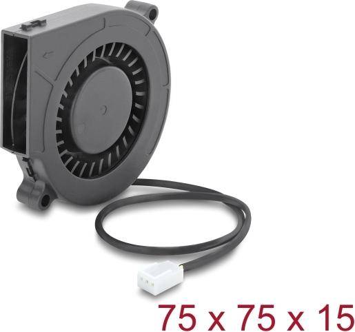 DeLOCK Radiallüfter / Lüftergebläse 12 V DC 75 x 75 x 15 mm mit 3-Pin Lüfteranschluss, schwarz, Kühlgebläse, 12 m³/h, Ku