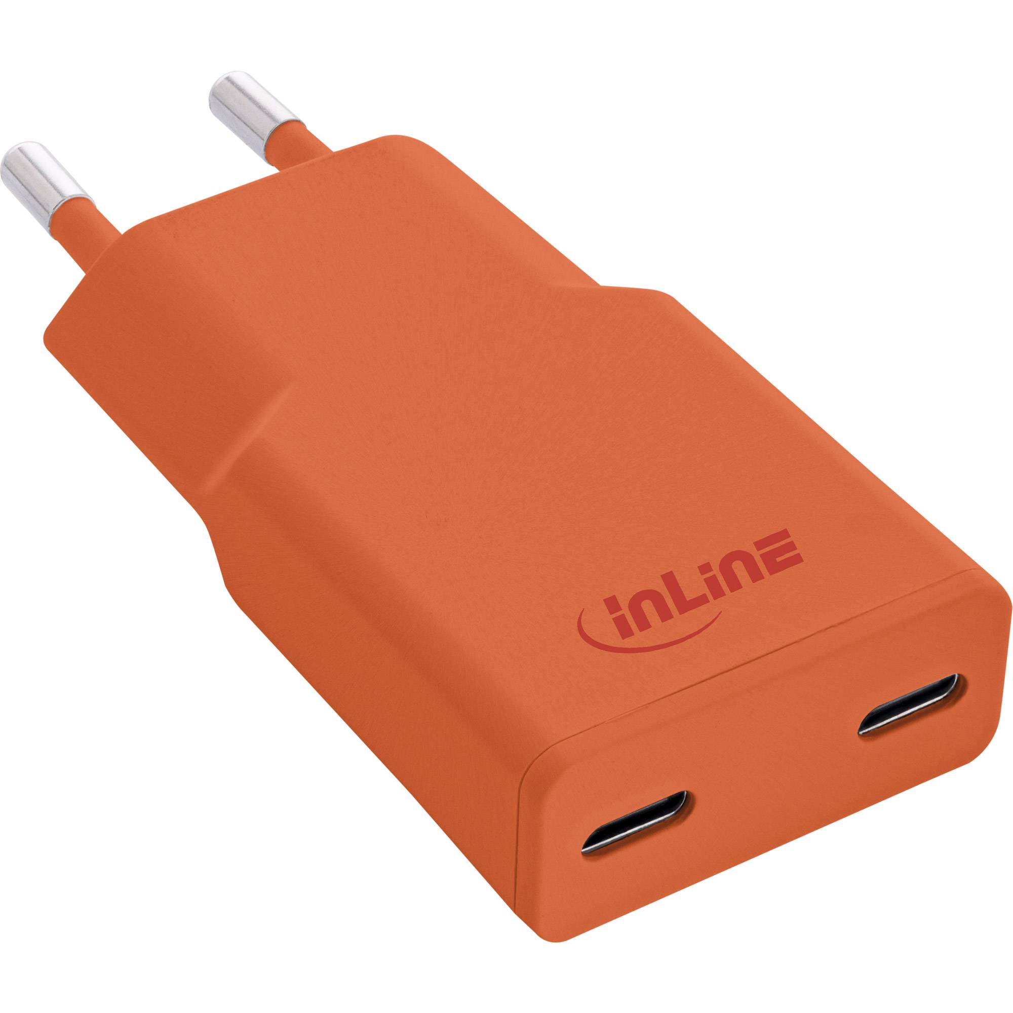 InLine USB-C Ladegerät - 30W - GaN - Dual USB-C - PD/PPS - Papaya/orange