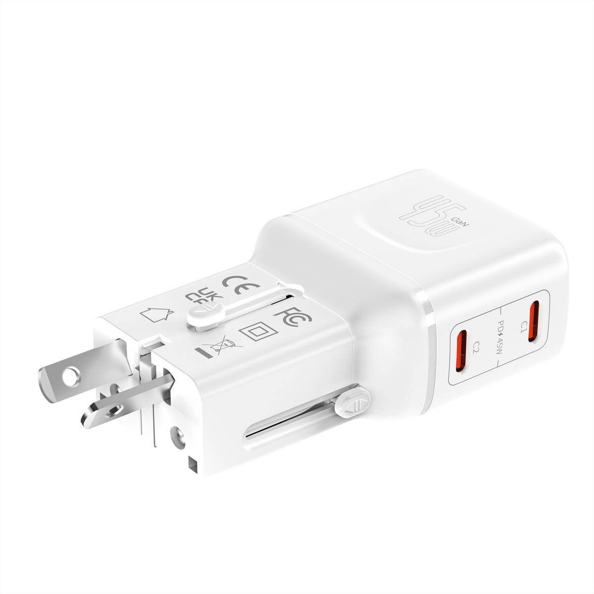 Value USB Reise-Charger mit Euro-Flach-/UK-/US-Stecker , 2x USB-C-Anschlüsse, 45W