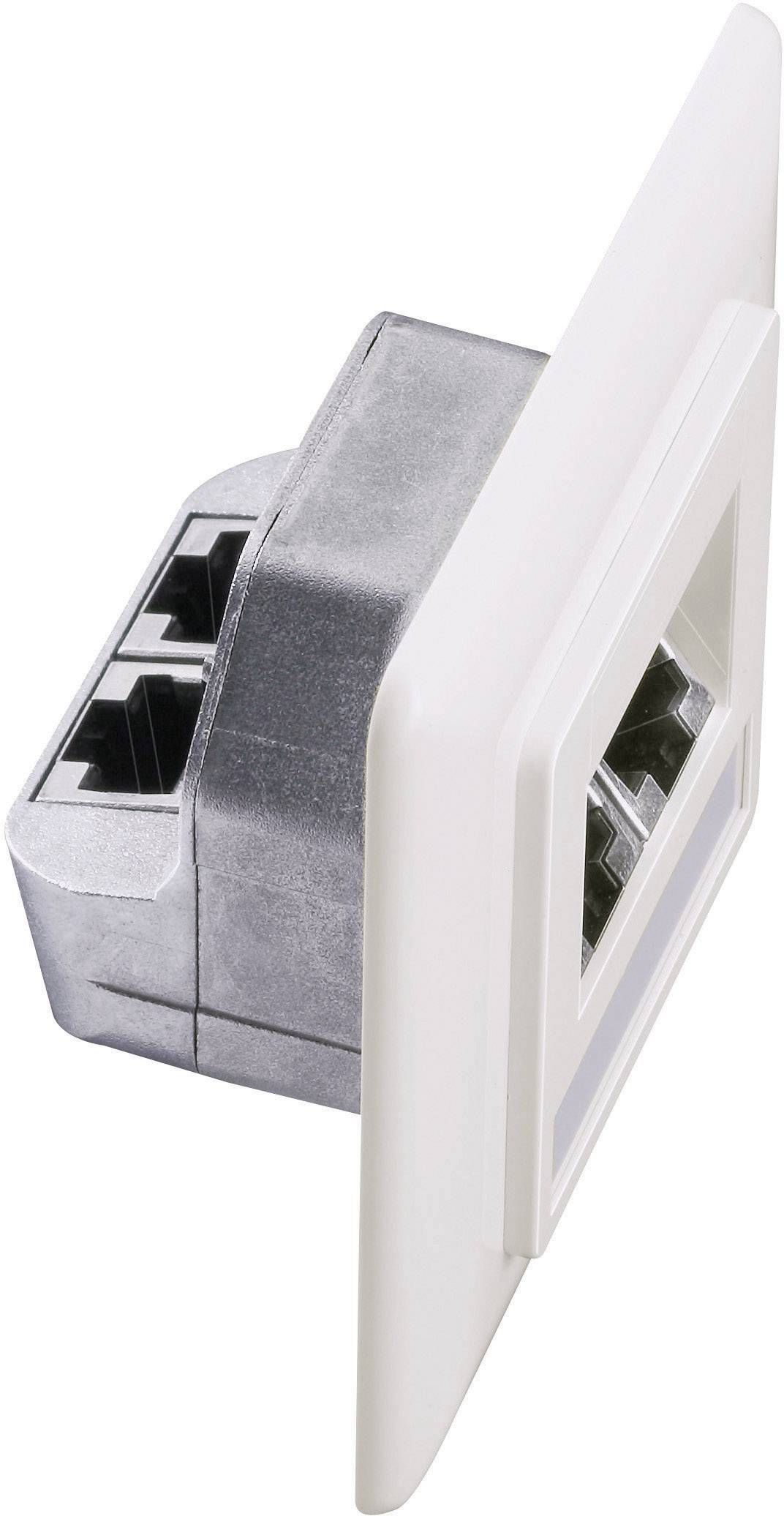 Setec 604666 Netzwerkdose Unterputz Einsatz mit Zentralplatte und Rahmen CAT 5e 2 Port Perlweiß