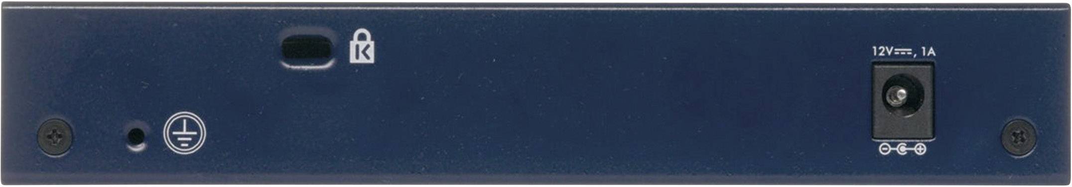 Ein blaues elektronisches Gerät mit einem Schlüsselloch, Stromanschluss und Symbolen auf der Vorderseite zur Steuerung oder Verbindung.
