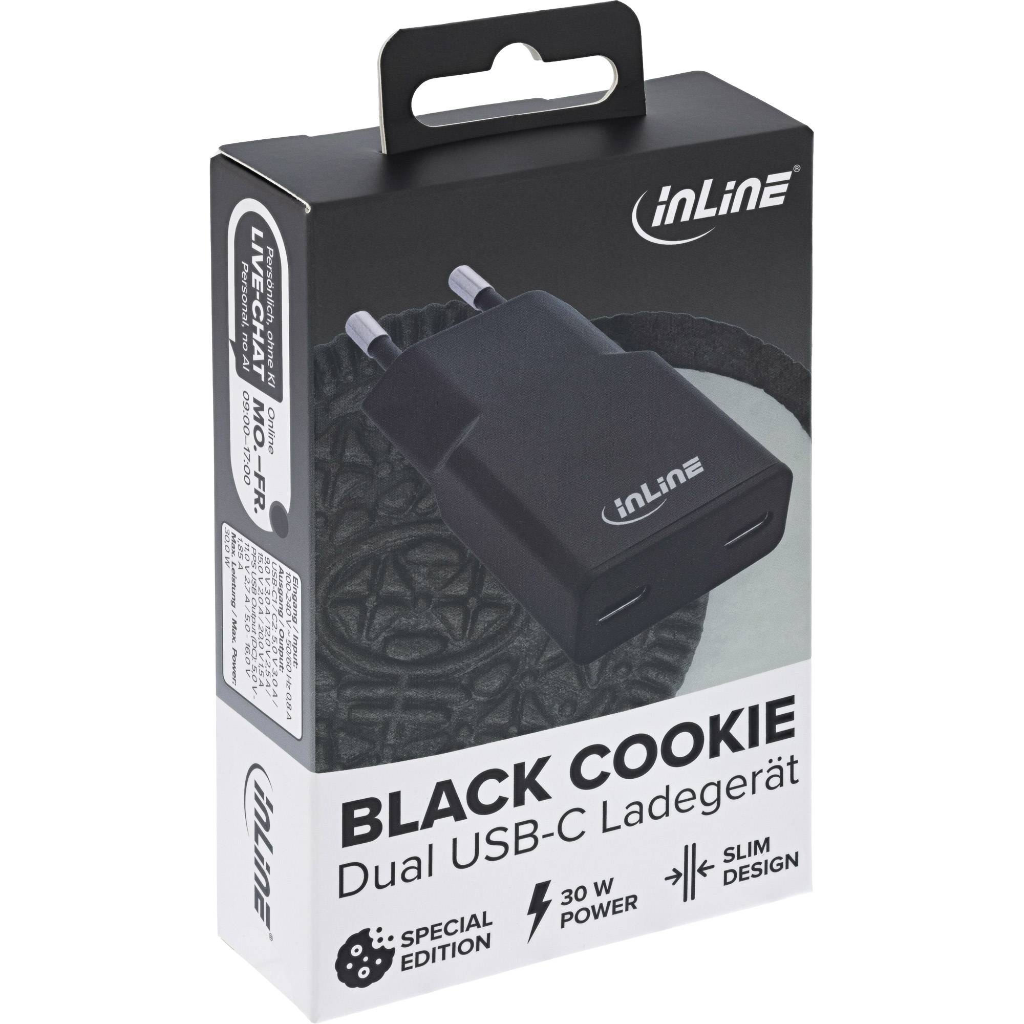 InLine USB-C Ladegerät - 30W - GaN - Dual USB-C - PD/PPS - Black Cookie/schwarz