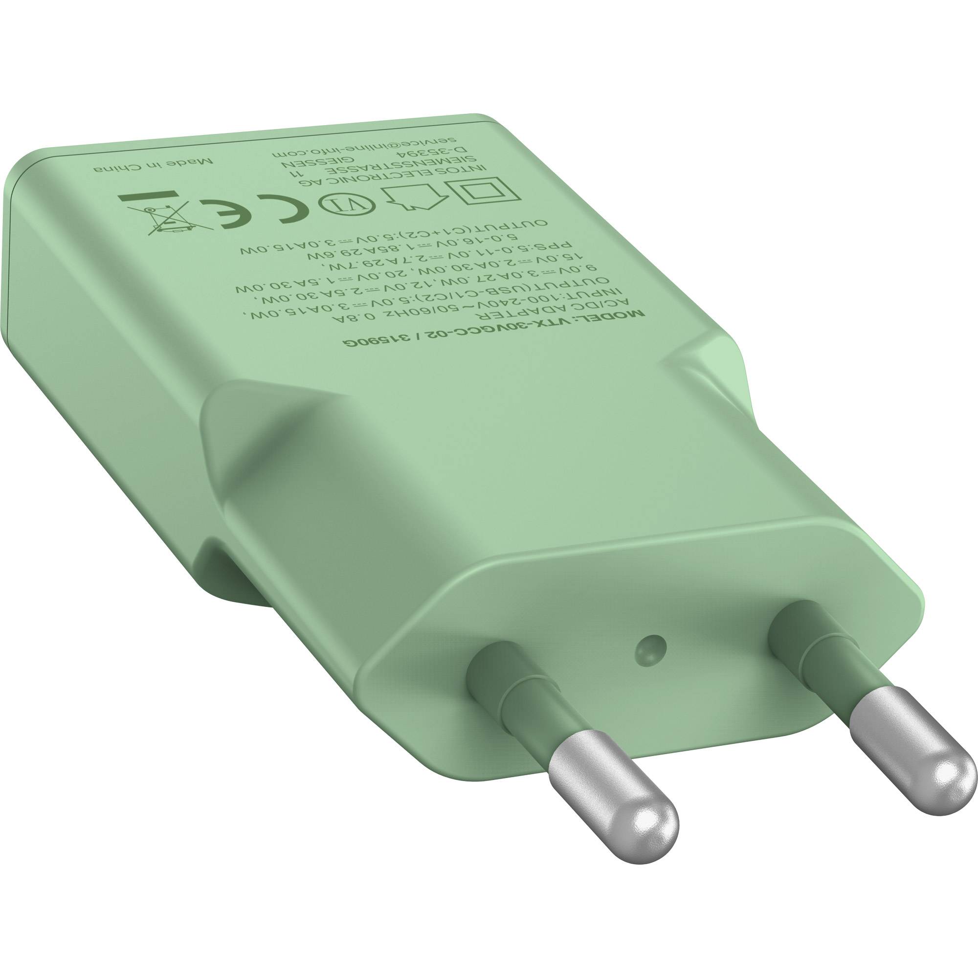 InLine USB-C Ladegerät - 30W - GaN - Dual USB-C - PD/PPS - Matcha Latte/grün