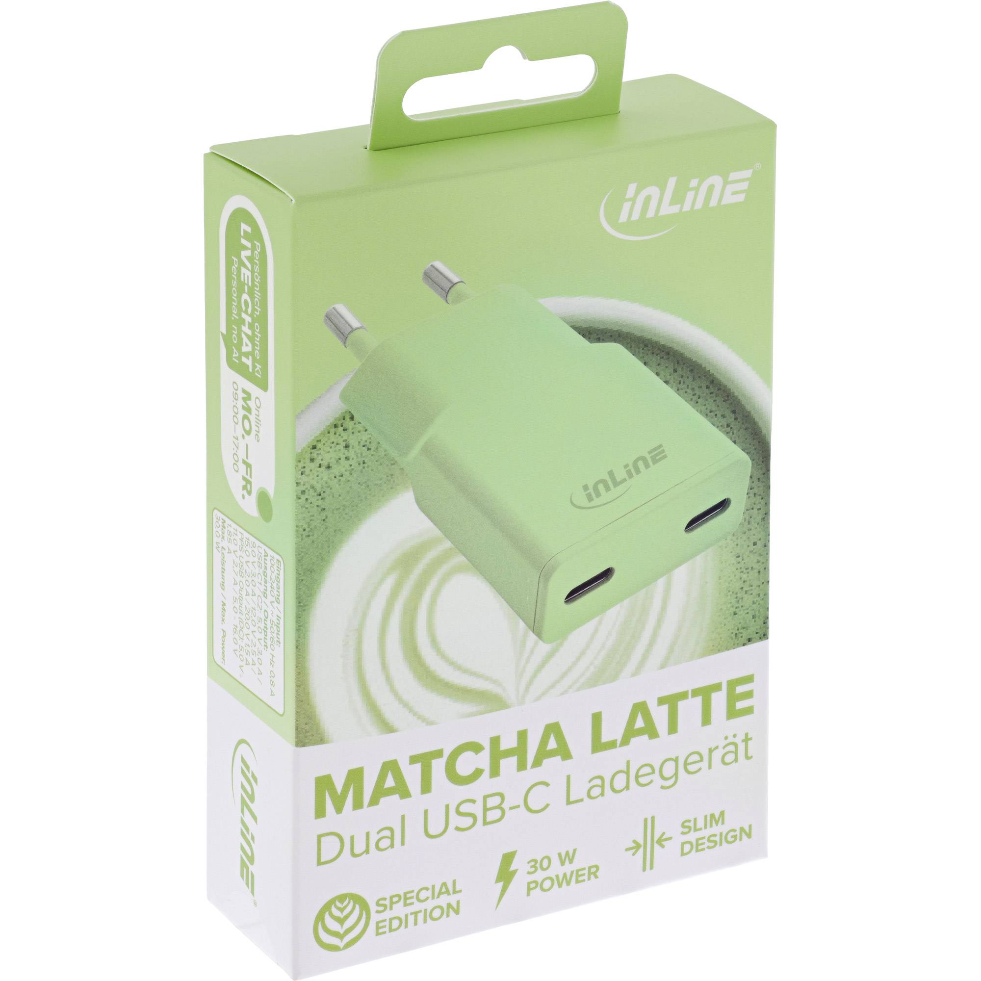 InLine USB-C Ladegerät - 30W - GaN - Dual USB-C - PD/PPS - Matcha Latte/grün