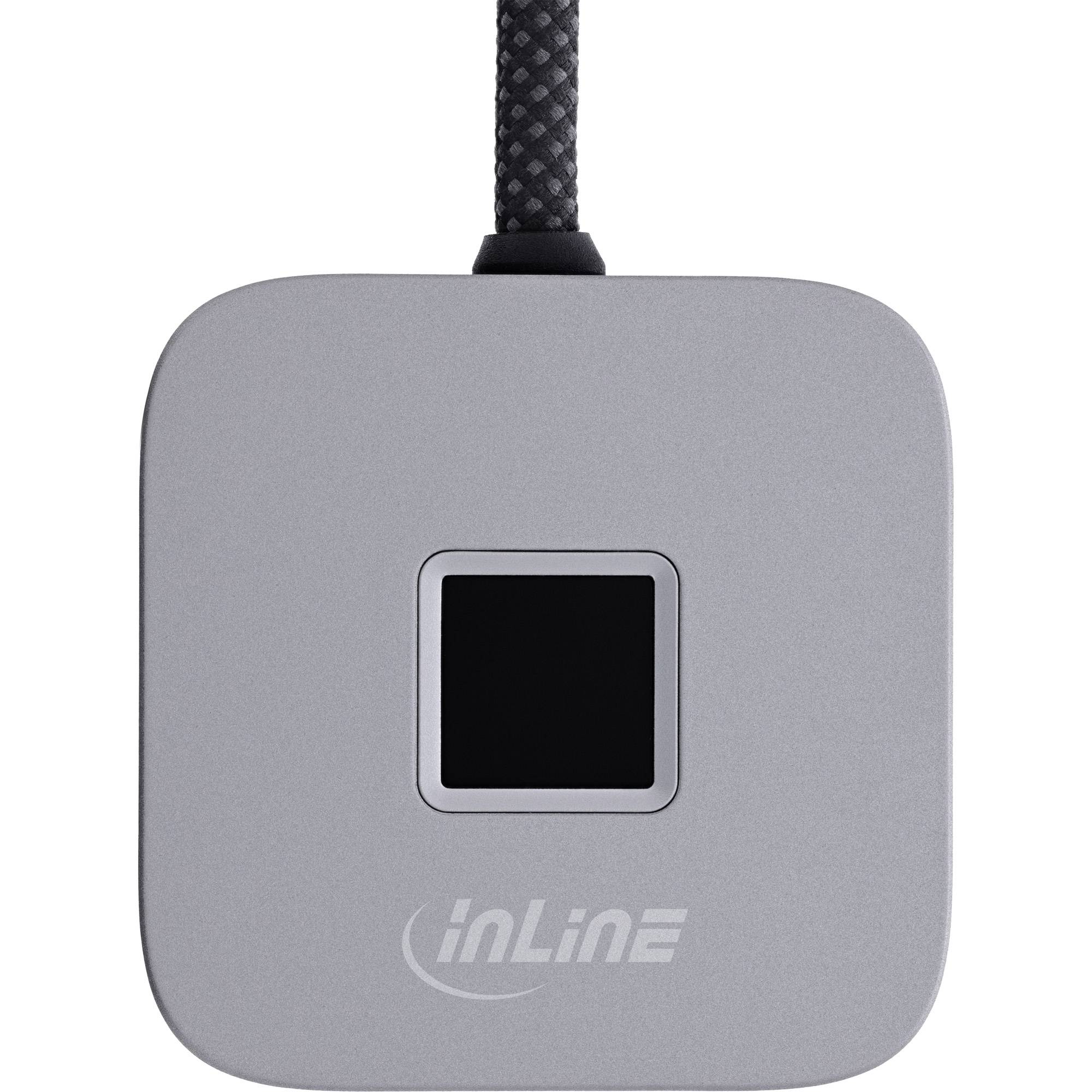 InLine USB Fingerabdruckscanner mit Hub Windows Hello kompatibel 1,5m silber Sicher anmelden ohne Passwort: