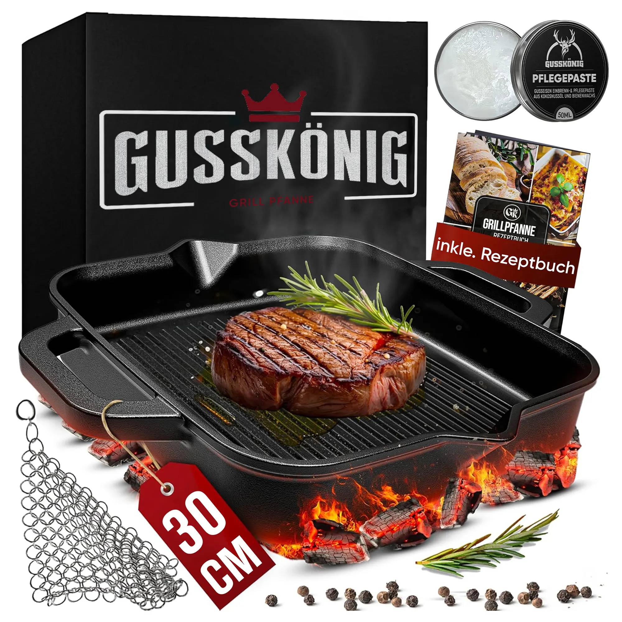 Gusskönig Eingebrannte Grillpfanne 30cm Multimedia-Technik