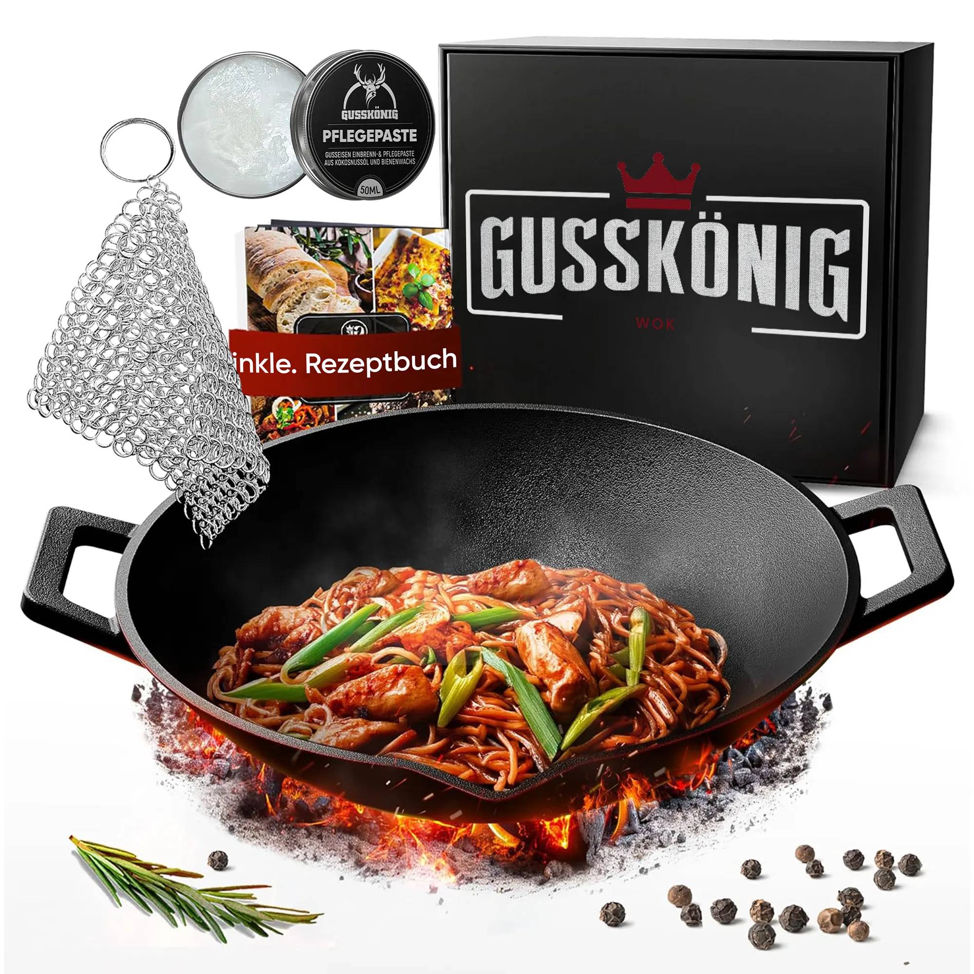 Gusskönig Eingebrannte Wokpfanne 36cm Var.2 Multimedia-Technik Grillpfanne