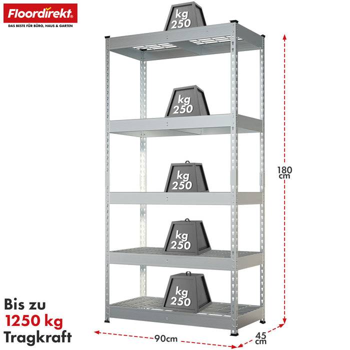 FLOORDIREKT Schwerlastregal Yukon Rivet - Stahlregal mit Gitterböden - Verzinkt - 180 × 160 × 60 cm