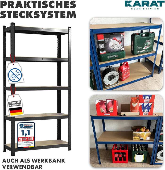 FLOORDIREKT Schwerlastregal -Traglast bis 1250 kg - Individuell einsetzbar - Schwarz - 150 x 75 x 30 cm
