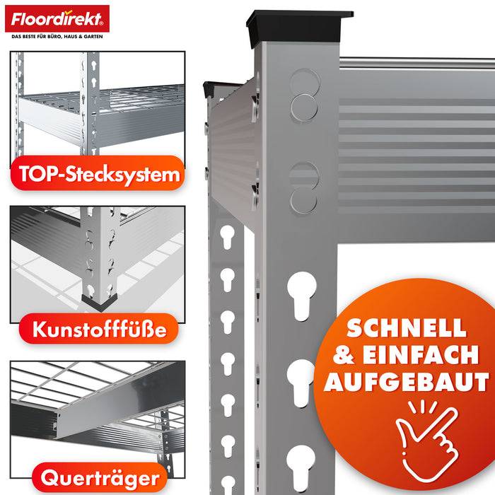 FLOORDIREKT Schwerlastregal Yukon Rivet - Stahlregal mit Gitterböden - Verzinkt - 180 × 90 × 60 cm