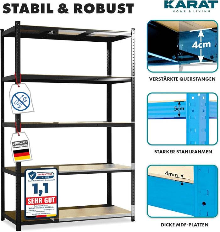 FLOORDIREKT Schwerlastregal -Traglast bis 1250 kg - Individuell einsetzbar - Schwarz - 150 x 75 x 30 cm