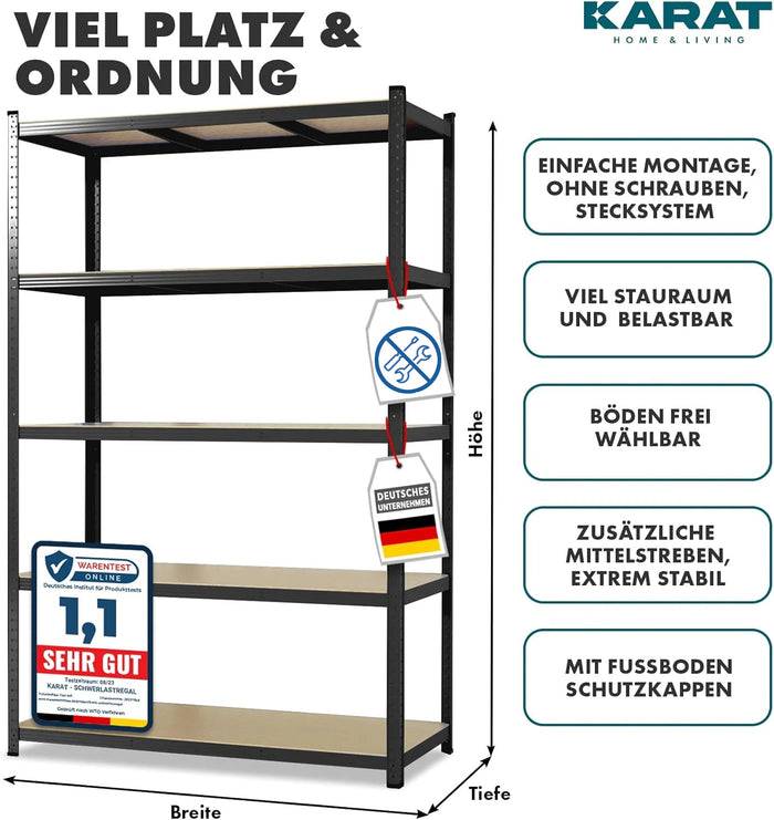 FLOORDIREKT Schwerlastregal -Traglast bis 1250 kg - Individuell einsetzbar - Schwarz - 200 x 100 x 50 cm