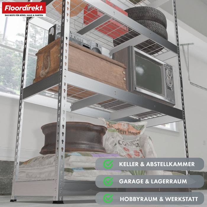 FLOORDIREKT Schwerlastregal Yukon Rivet - Stahlregal mit Gitterböden - Verzinkt - 180 × 90 × 60 cm