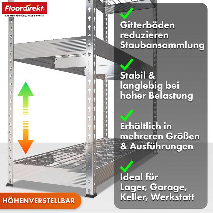 FLOORDIREKT Schwerlastregal Yukon Rivet - Stahlregal mit Gitterböden - Verzinkt - 160 × 150 × 80 cm