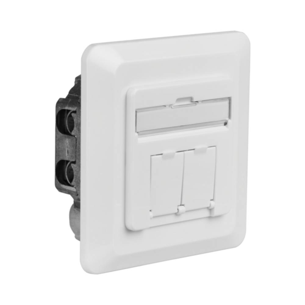 Netzwerkdose Datendose Cat.6A 500MHz rechts/links, Unterputz, 2xRJ45, RAL9010 - 1 VPE = 30