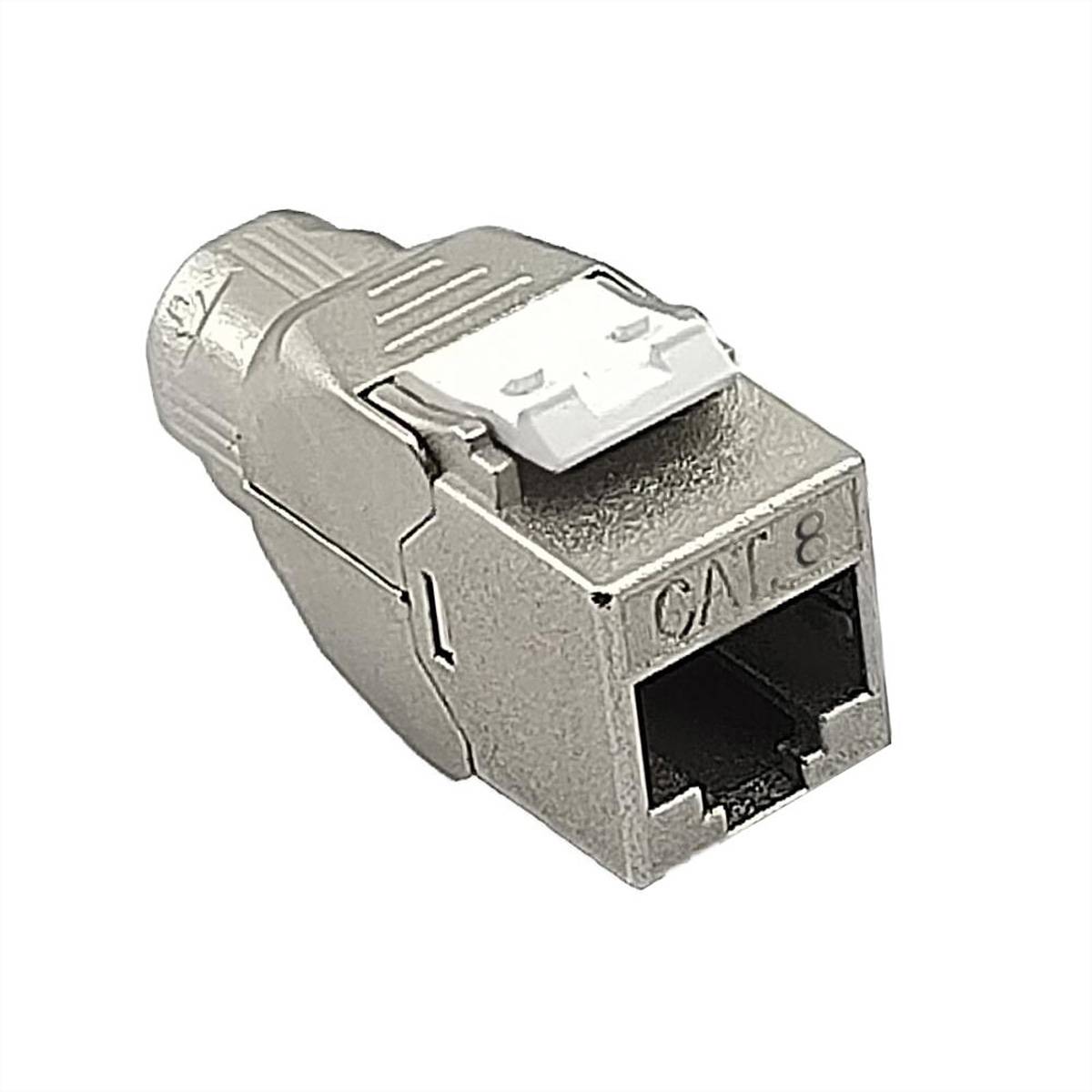 Roline Cat.8 (Class I) Keystone, Super-Slim, PoE, geschirmt, werkzeuglos, silberfarben