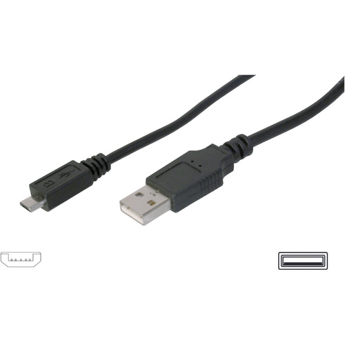 Digitus USB-Kabel USB 2.0 USB-A Stecker, USB-Micro-B Stecker 1.80m Schwarz AK-300110-018-S