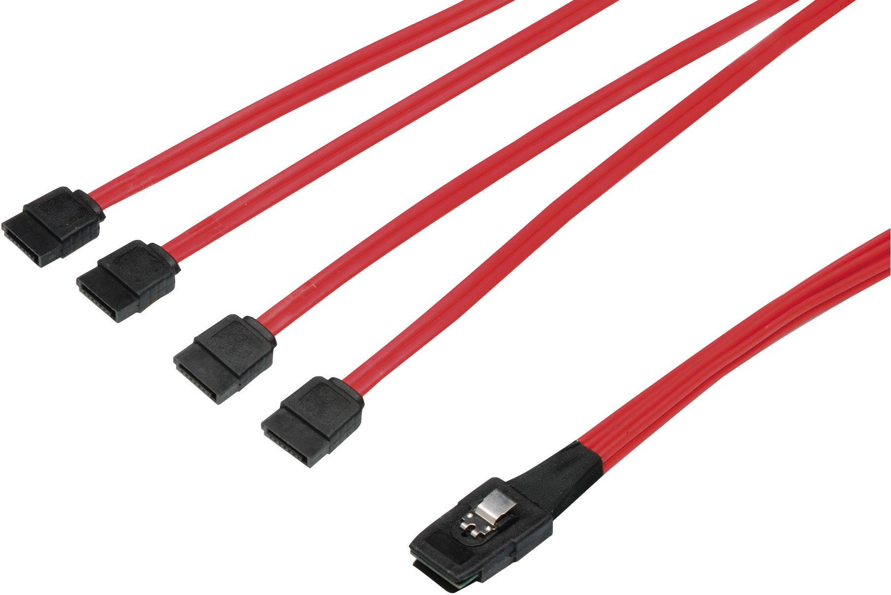 Digitus Festplatten Anschlusskabel [1x Mini SAS-Stecker (SFF-8087) - 4x SATA-Stecker 7pol.] 0.50 m Rot