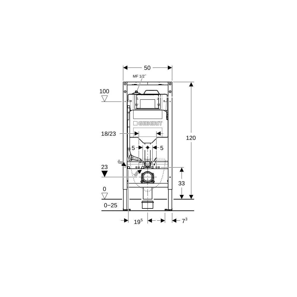 Geberit Duofix 2025 WC-Element Sigma12 BH120cm, m. Hygienspuel. HS30 KW u. WW, 1 Stk.